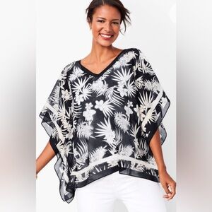 Talbots Black and White Botanical Top